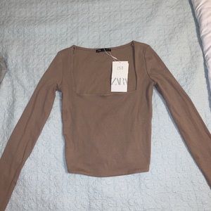 zara square neck long sleeve top